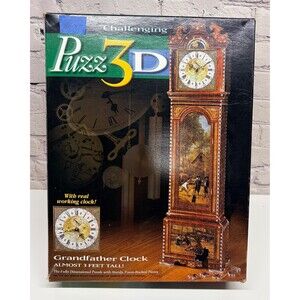 Vtg Puzz 3D Grandfather Clock Foam Jigsaw Complete Working Clock Milton Bradley